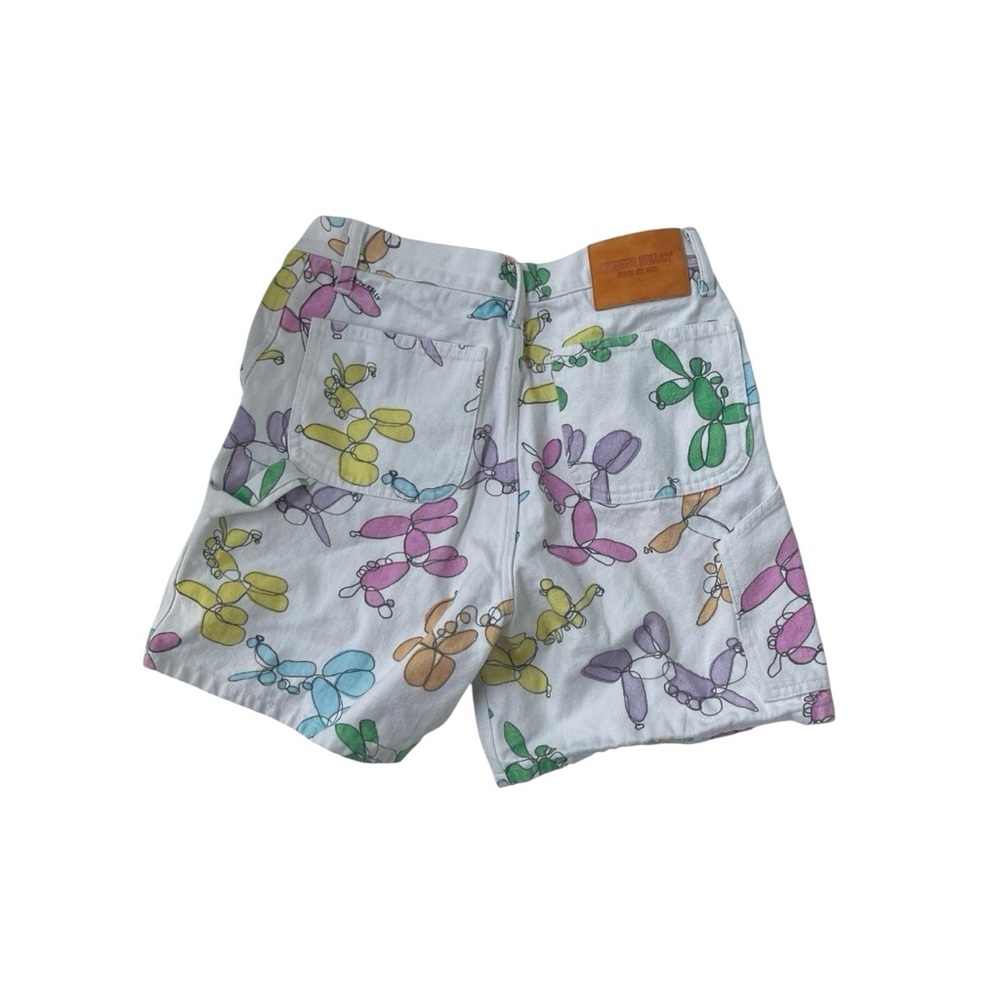 Balloon‎ Dog Print Canvas Shorts White Multicolor Size S Y2K